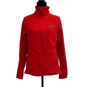Columbia red long sleeve full front zip up fleece high neck jacket sweater Sz M